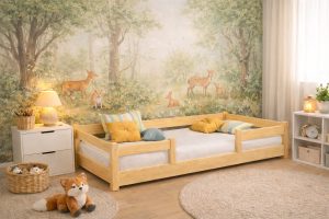 Łóżko podłogowe niskie Lulu - naturalne drewno Montessori